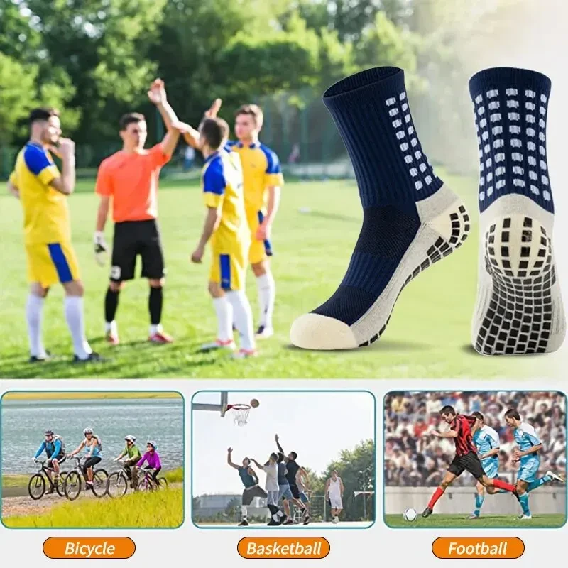 (image for) 1 Pair Men's Anti-Slip Sport Socks Football Soccer Basketball Tennis Outdoor Grip Cycling Riding Comfortable Non-Slip Design