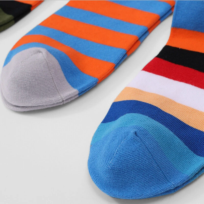(image for) 5 Pairs Men's Cotton Stripe Socks Funny Crew Bright Color Block Personality Mid Long Tube Skateboard Socks Unisex