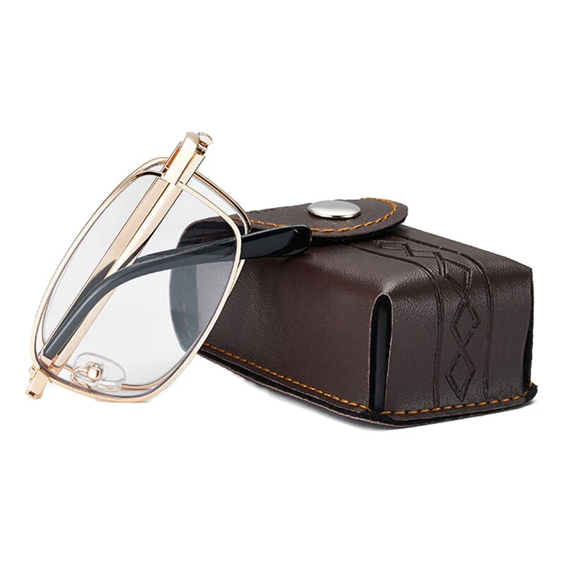 (image for) Anti Blue Light Multifocal Reading Glasses, Portable Foldable Presbyopic Glasses for Both Near Far Distances, Gold Frame Eyeglasses