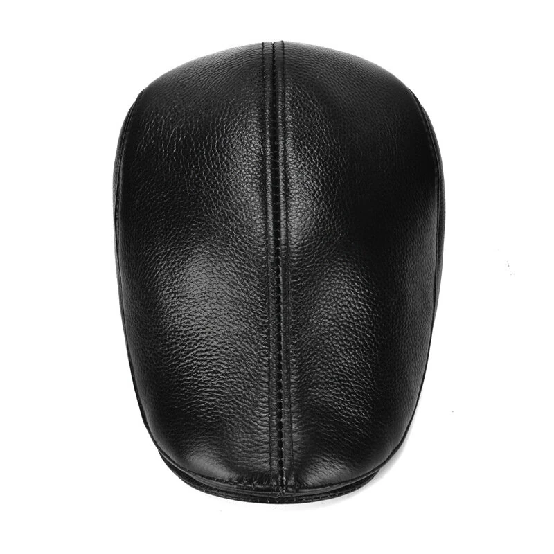 (image for) Collrown Men's Outdoor Genuine Leather Berets Forward Cap for Autumn Winter Casual Flat Peaked Hat